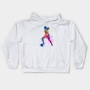 Girl playing soccer football player silhouette Kids Hoodie